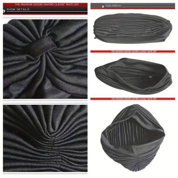 Elegant Women's Pleated Headscarf Cap Lightweight Breathable Polyester Solid - Picture 2 of 2
